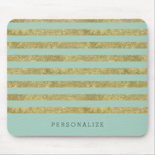Faux Glittery Gold Mint Stripes Muismat