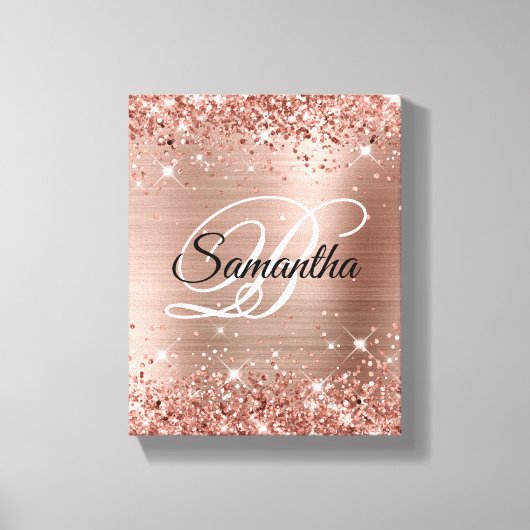 Faux Glittery Roos Gold Foil Fancy Monogram Canvas Afdruk (Voorkant)
