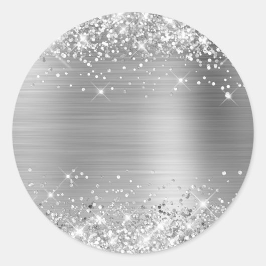 Faux Glittery Silver Foil Folie Texture Blank Ronde Sticker (Voorkant)