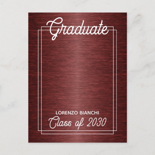 Faux Glossy Dark Red Black Afstuderen Aankondiging Briefkaart (Voorkant)