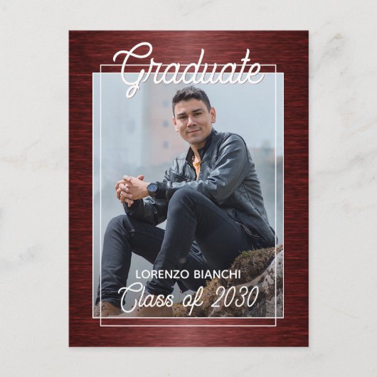Faux Glossy Dark Red Black Afstuderen Aankondiging Briefkaart (Voorkant)