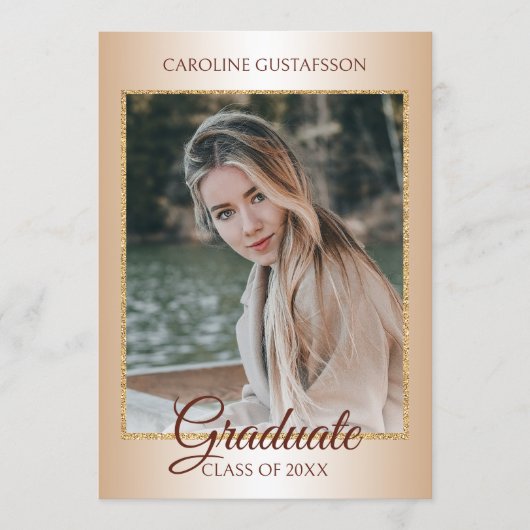 Faux Glossy Glitter Glam Afstuderen Aankondiging (Voorkant)