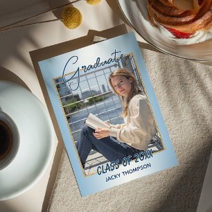 Faux Glossy Light Blue Afstuderen Aankondiging