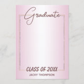 Faux Glossy Pink Gold Glitter Afstuderen Aankondiging (Voorkant)