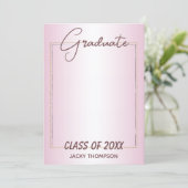 Faux Glossy Pink Gold Glitter Afstuderen Aankondiging (Staand voorkant)