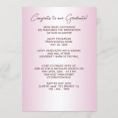 Faux Glossy Pink Gold Glitter Afstuderen Aankondiging (Achterkant)