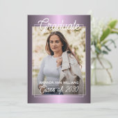 Faux Glossy Violet Roze Paars Afstuderen Aankondiging (Staand voorkant)