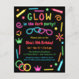 Faux Glow dans l'obscurité Invitations fête d'anni