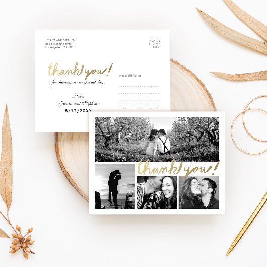 Faux Gold 4 Foto Collage Hartelijk dank Briefkaart