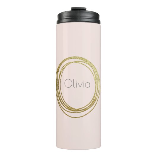 Faux Gold Abstract Cirkelontwerp met naam Thermosbeker (Voorkant)
