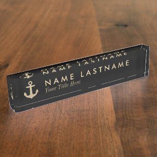 Faux Gold Ancre Black Custom Desk Plaque d'identif