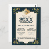 Faux Gold Art Deco 15 Jaar High School Reunion Briefkaart (Voorkant / Achterkant)