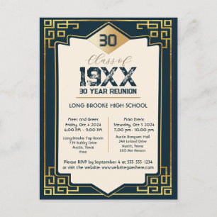 Faux Gold Art Deco 30 Jaar High School Reunion Briefkaart