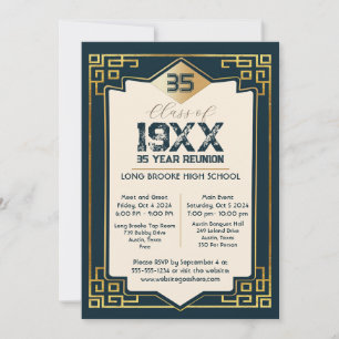 Faux Gold Art Deco 35 Jaar High School Reunion Kaart