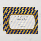 Faux Gold Art Déco Marine Bleu Strié Réponse RSVP (Devant / Derrière)