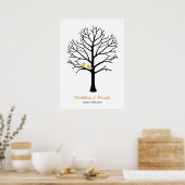 Faux Gold Birds Black Fingerprint Tree Weddenschap Poster (Keuken)
