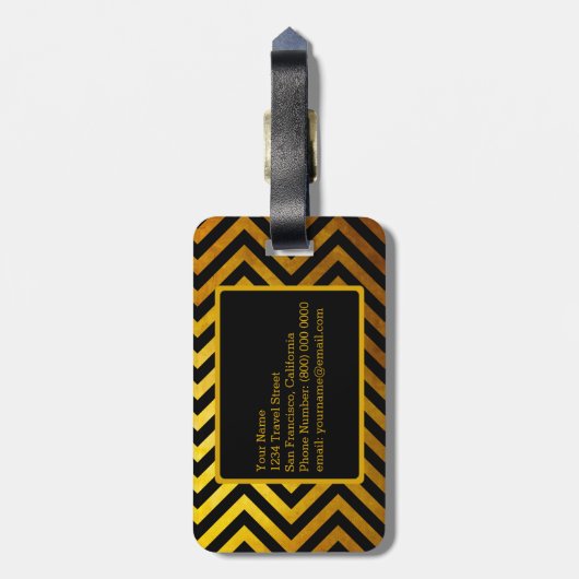 Faux Gold Black Chevron Pattern - aangepast monogr Bagagelabel (Achterkant verticaal)