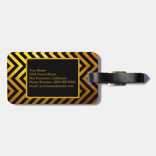 Faux Gold Black Chevron Pattern - aangepast monogr Bagagelabel (Achterkant horizontaal)