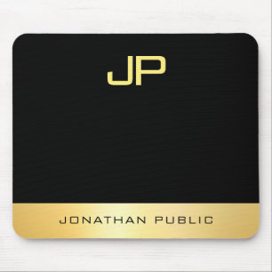 Faux Gold Black Elegant Monogramed Sjabloon Muismat