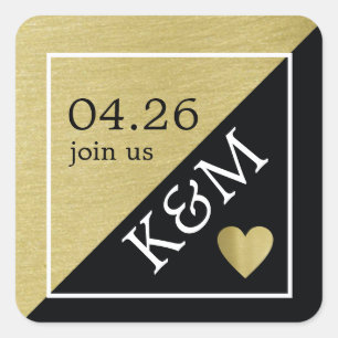 faux gold & black , kom bij ons bruiloft modern vierkante sticker