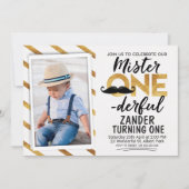 Faux Gold Black M. Onederful Invitation d'annivers (Devant)