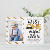 Faux Gold Black M. Onederful Invitation d'annivers (Debout devant)