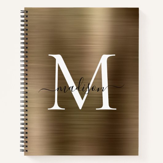 Faux Gold Black Monogram Script Brushed Metal Foli Notitieboek (Voorkant)