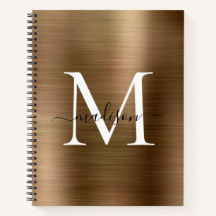 Faux Gold Black Monogram Script geborsteld Metaal  Notitieboek