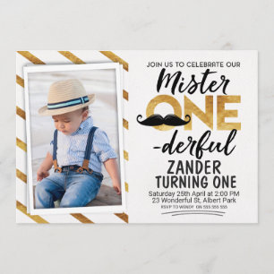 Faux Gold Black Mr Onederful Verjaardag Uitnodigin Kaart