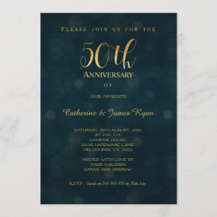 Faux Gold Blue 50th Wedding Jubileum Invitation Kaart