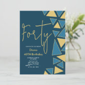 Faux Gold & Blue Anniversaire Invitation (Debout devant)