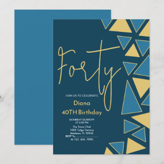 Faux Gold & Blue Anniversaire Invitation