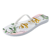 Faux Gold Bride Script Chic Bloemen met Naam Teenslippers (Schuin)