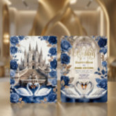 Faux Gold & Bronze Swans Marble Cathedral Wedding Kaart