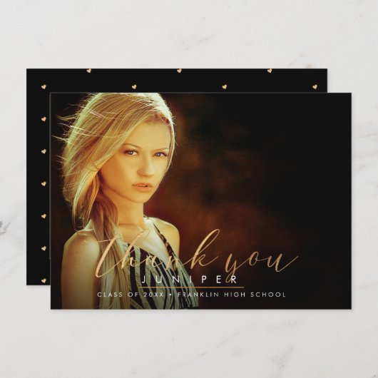 Faux Gold Brush Script Graduation Merci Cartes (Devant / Derrière)