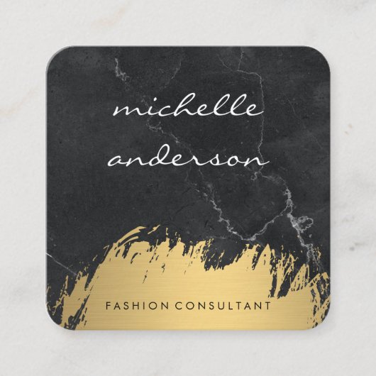 Faux Gold Brushed | Marmer Vierkante Visitekaartje (Voorkant)