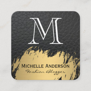Faux Gold Brushed Monogram Leder Vierkante Visitekaartje