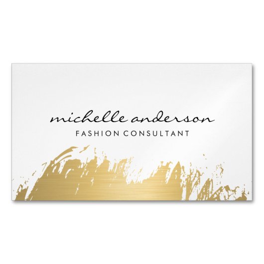 Faux Gold Brushed White Grey Magnetisch Visitekaartje (Voorkant)