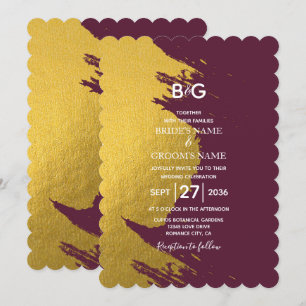 Faux Gold Brushstrokes & Bourgogne met monogram in Kaart