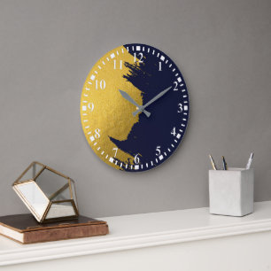 Faux Gold Brushstrokes met Navy Blue Background Grote Klok