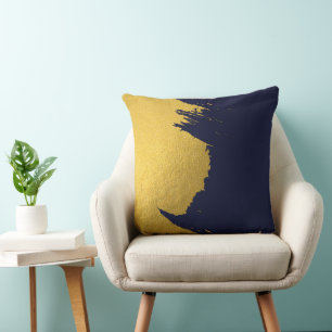 Faux Gold Brushstrokes met Navy Blue Background Kussen