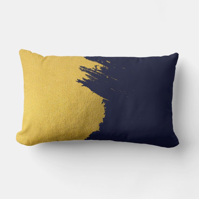 Faux Gold Brushstrokes met Navy Blue Background Kussen (Voorkant)
