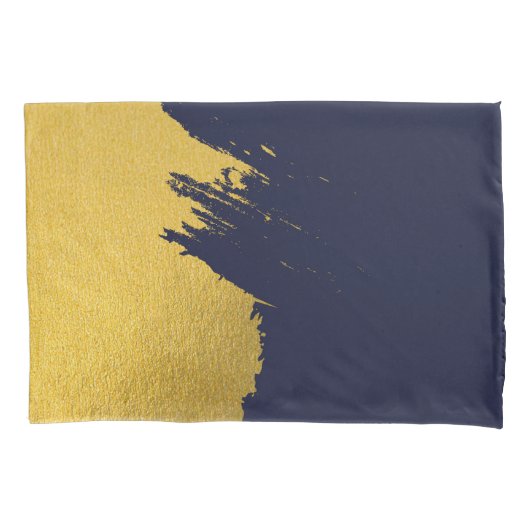 Faux Gold Brushstrokes met Navy Blue Background Kussensloop (Voorkant)