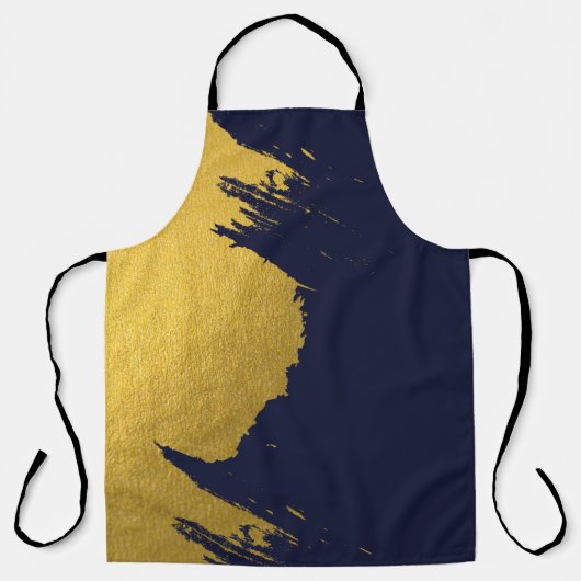 Faux Gold Brushstrokes met Navy Blue Background Schort (Voorkant)
