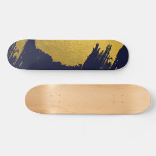 Faux Gold Brushstrokes met Navy Blue Background Skateboard