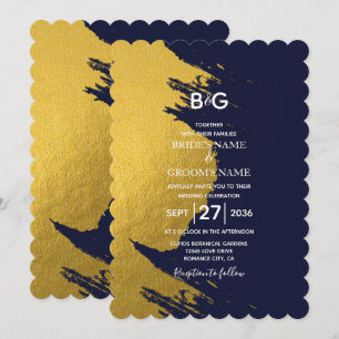 Faux Gold Brushstrokes & Navy Blue met Monogram I Kaart