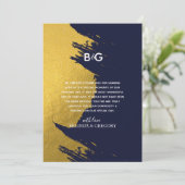 Faux Gold Brushstrokes Navy Blue Monogram Weddensc Bedankkaart (Staand voorkant)
