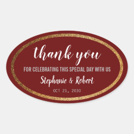 Faux Gold Burgundy Modern Elegant Wedding Ovale Sticker
