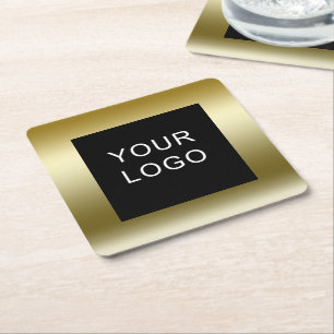 Faux Gold Business Corporate Logo Design Vierkante Kartonnen Onderzetter