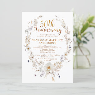 Faux Gold Calligraphy Wildflower 50ste Jubileum Kaart